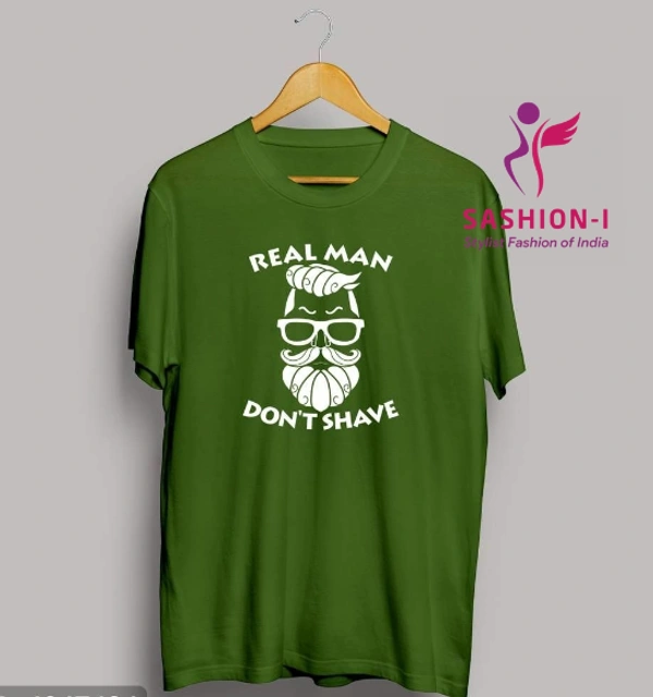 Men's Olive Cotton Printed Round Neck Tees - Olive